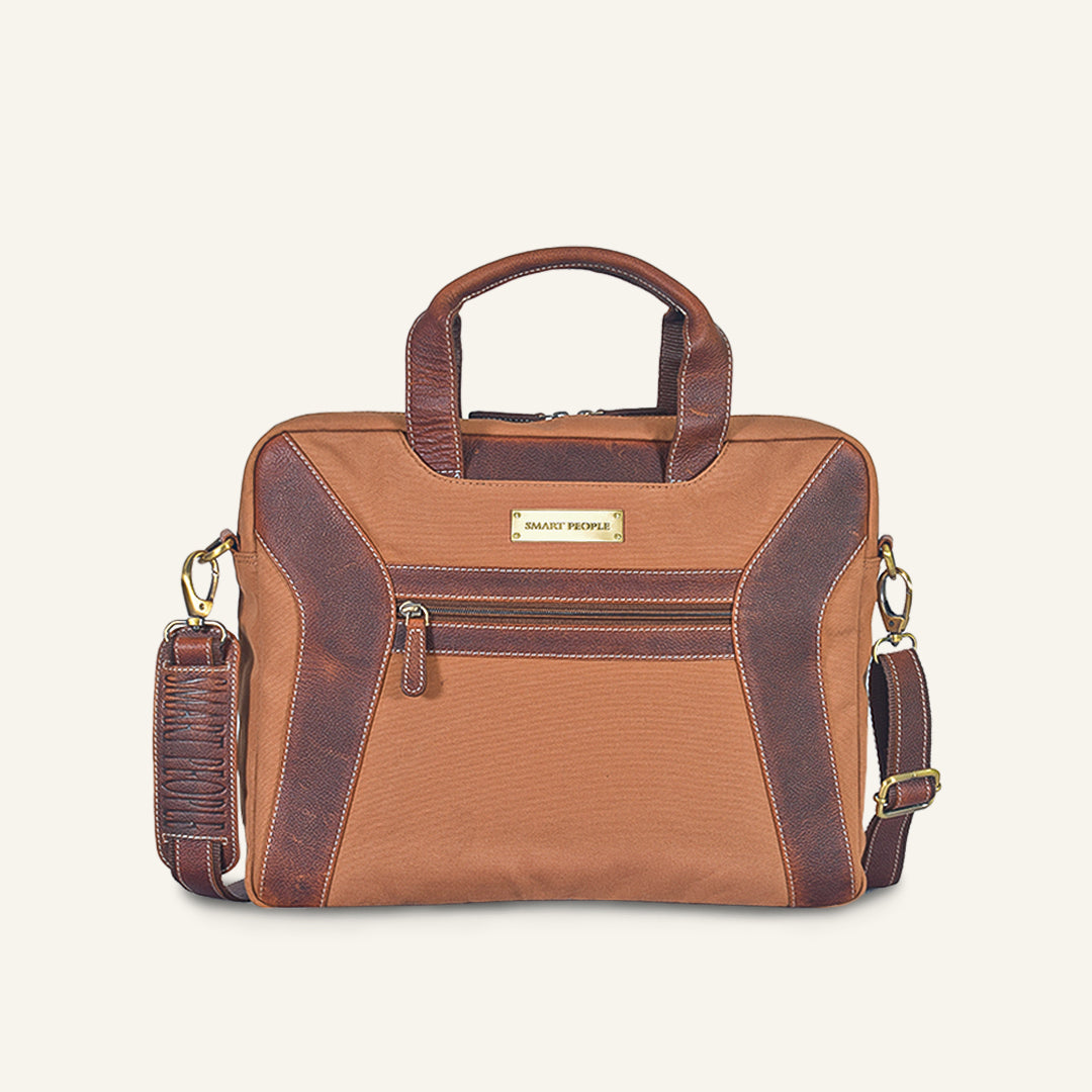 Coder - Khaki Canvas Tan Leather Laptop Bag