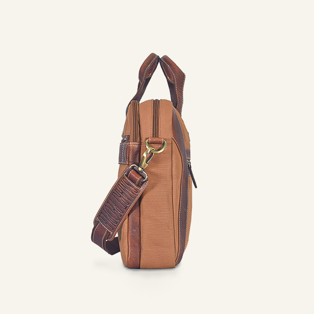 Coder - Khaki Canvas Tan Leather Laptop Bag