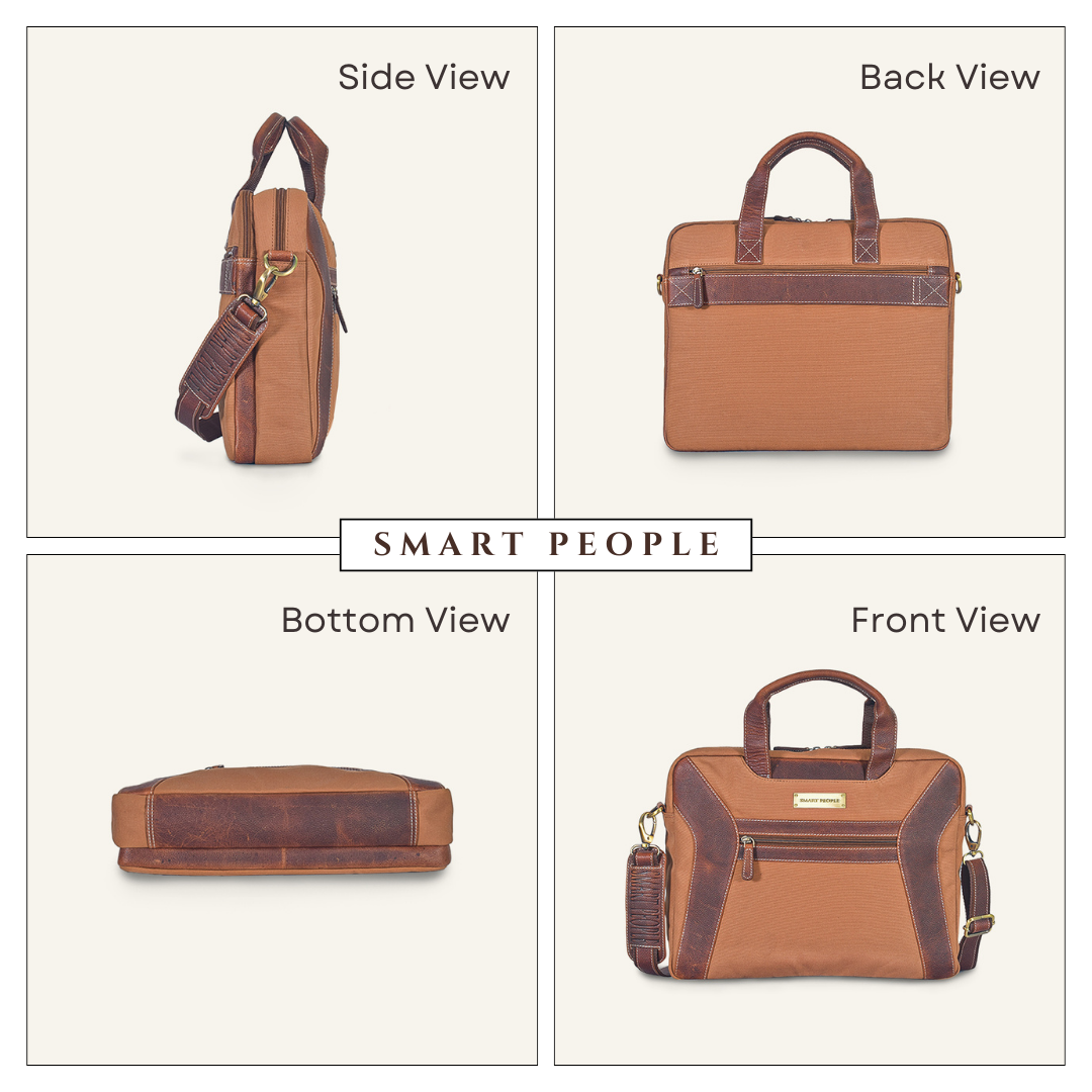 Coder - Khaki Canvas Tan Leather Laptop Bag