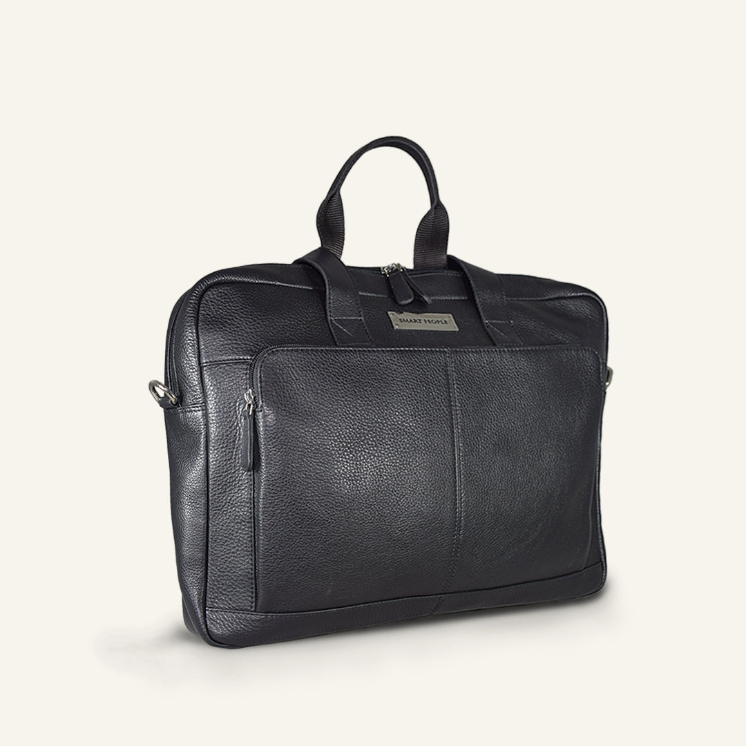 Auditor - Black Leather Laptop Bag