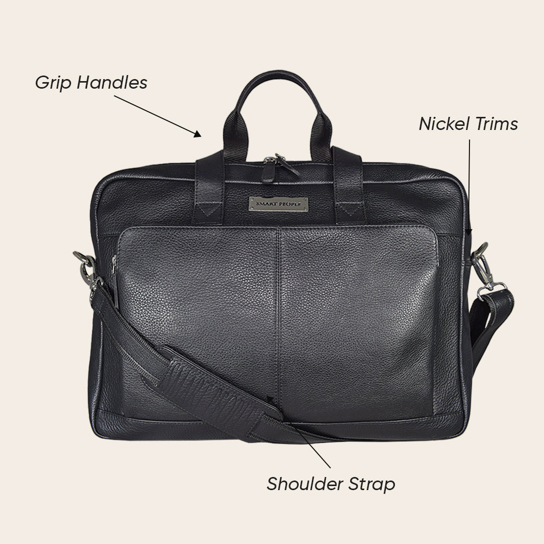 Auditor - Black Leather Laptop Bag