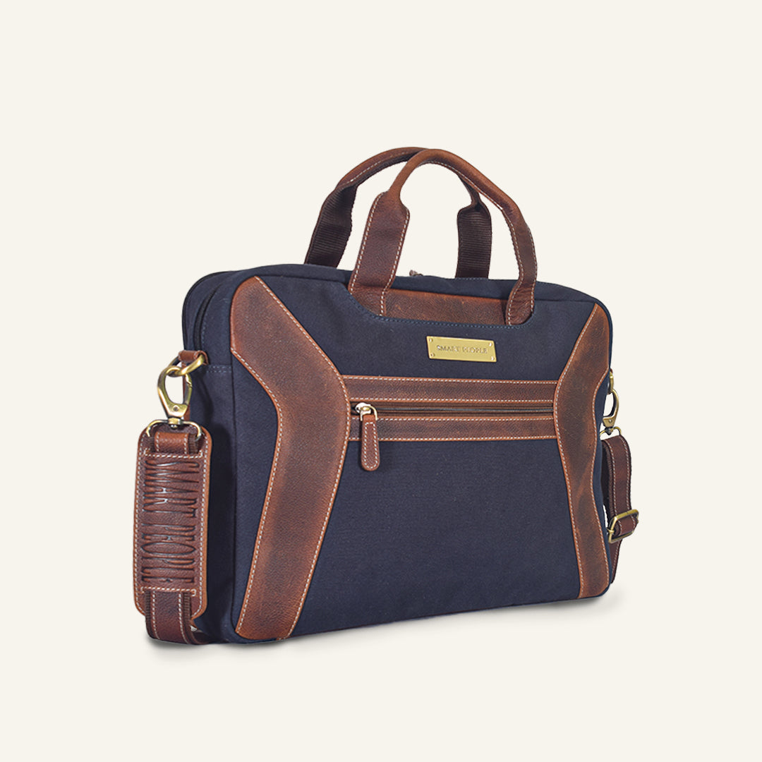 Coder - Navy Canvas Tan Leather Laptop Bag