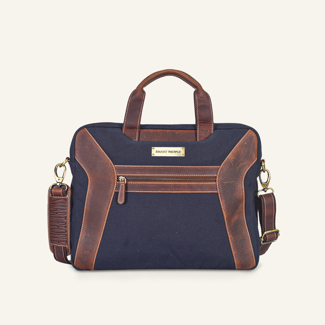 Coder - Navy Canvas Tan Leather Laptop Bag
