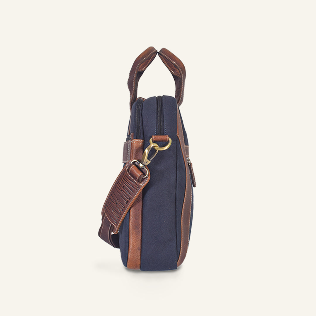 Coder - Navy Canvas Tan Leather Laptop Bag