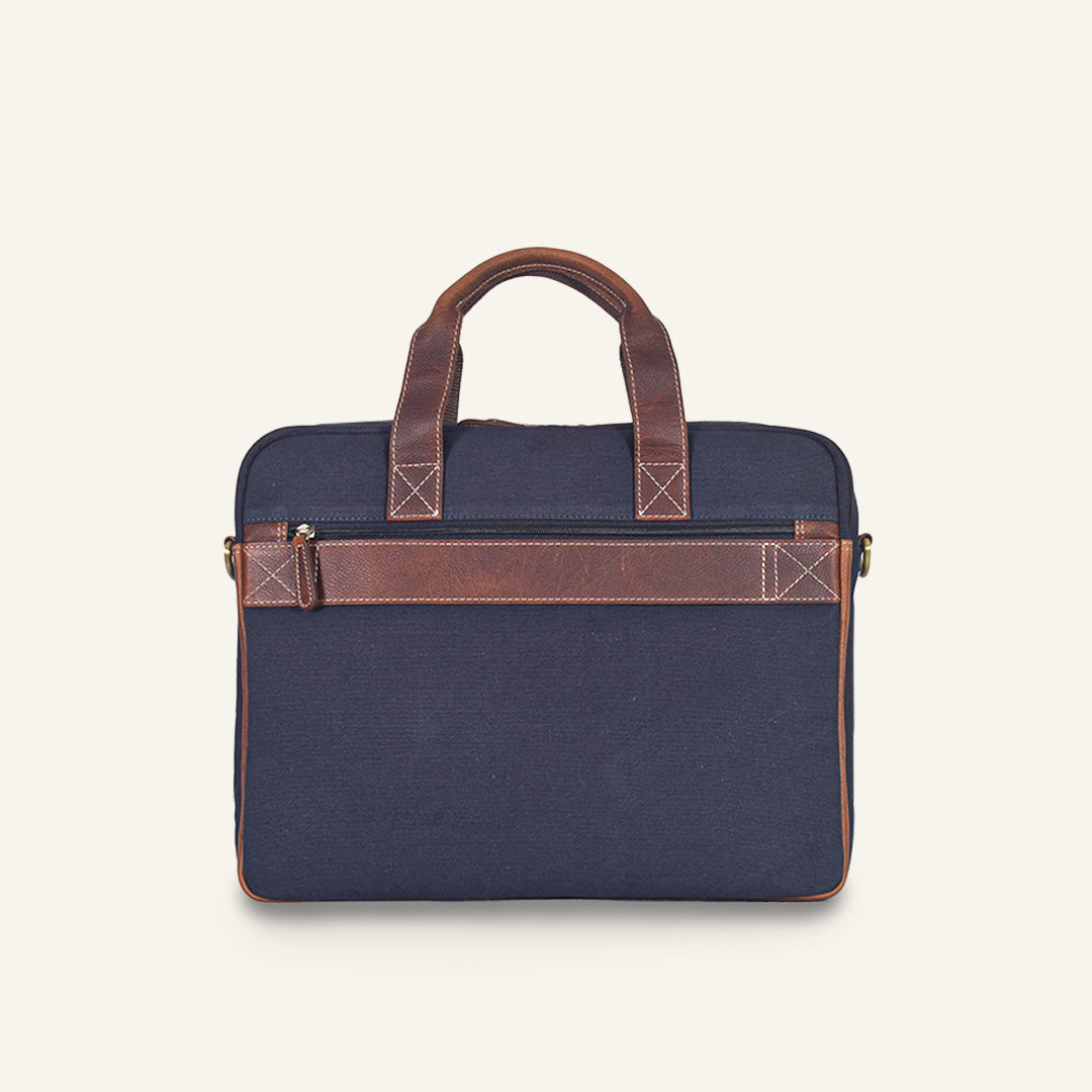 Coder - Navy Canvas Tan Leather Laptop Bag
