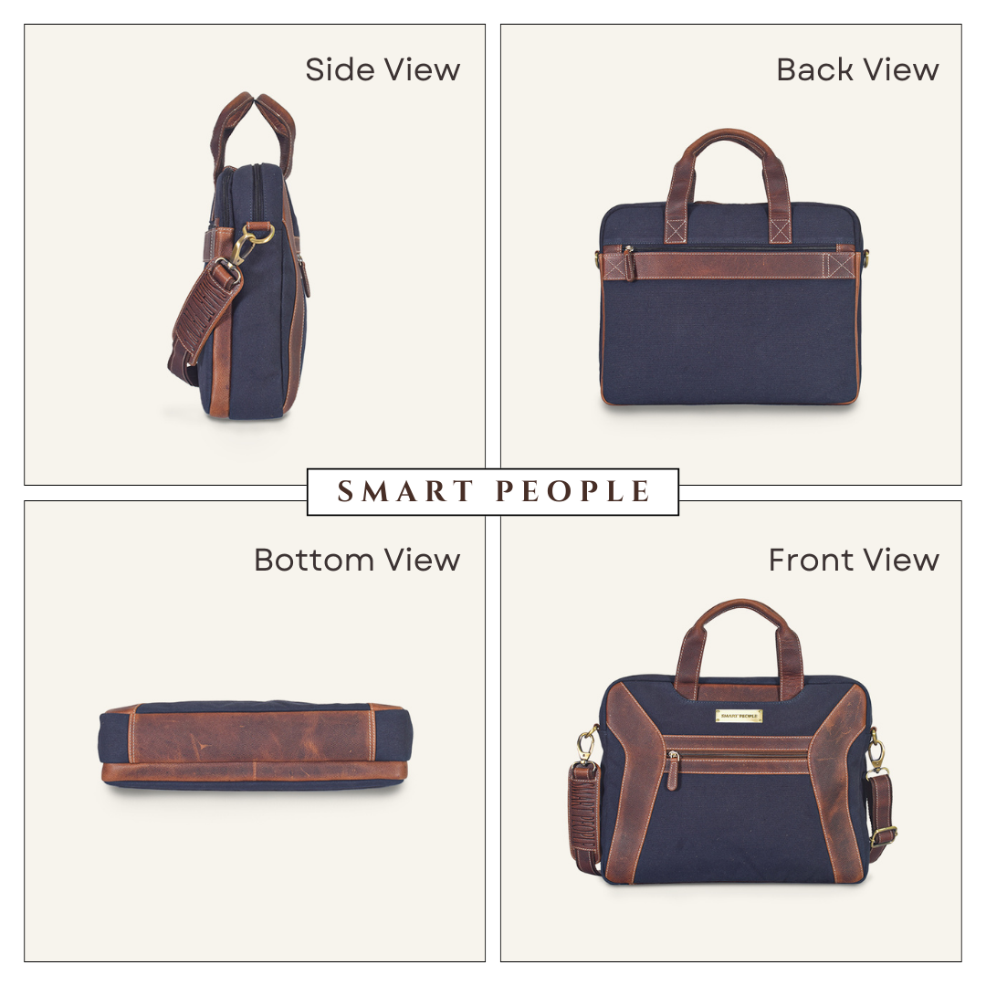 Coder - Navy Canvas Tan Leather Laptop Bag