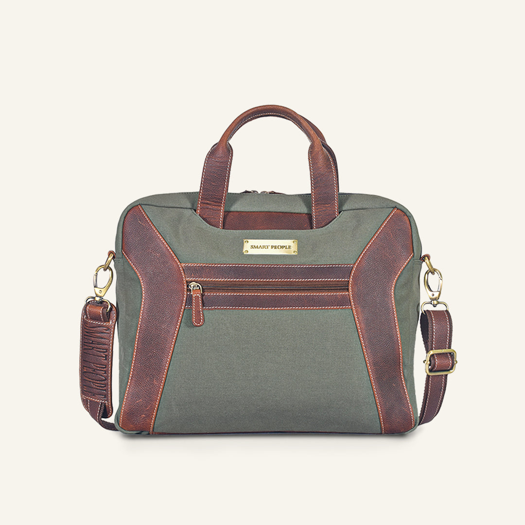 Coder - Dark Green Canvas Tan Leather Laptop Bag
