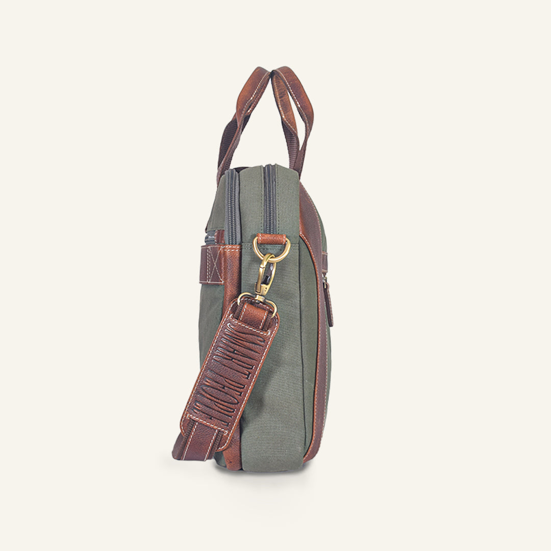 Coder - Dark Green Canvas Tan Leather Laptop Bag