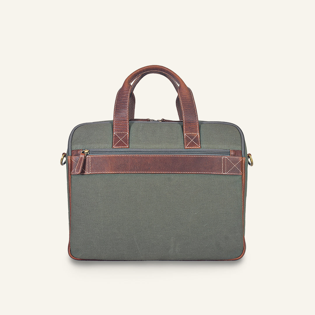 Coder - Dark Green Canvas Tan Leather Laptop Bag