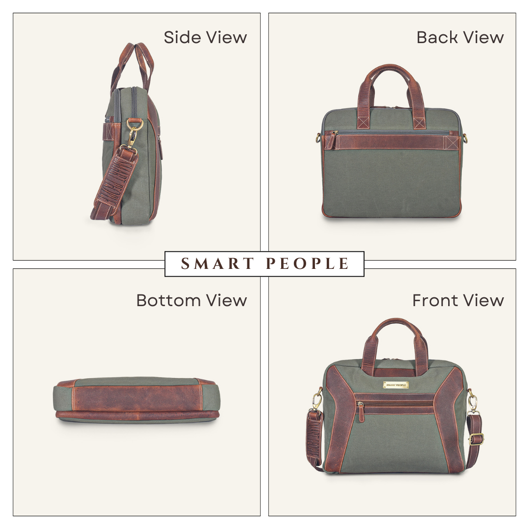 Coder - Dark Green Canvas Tan Leather Laptop Bag