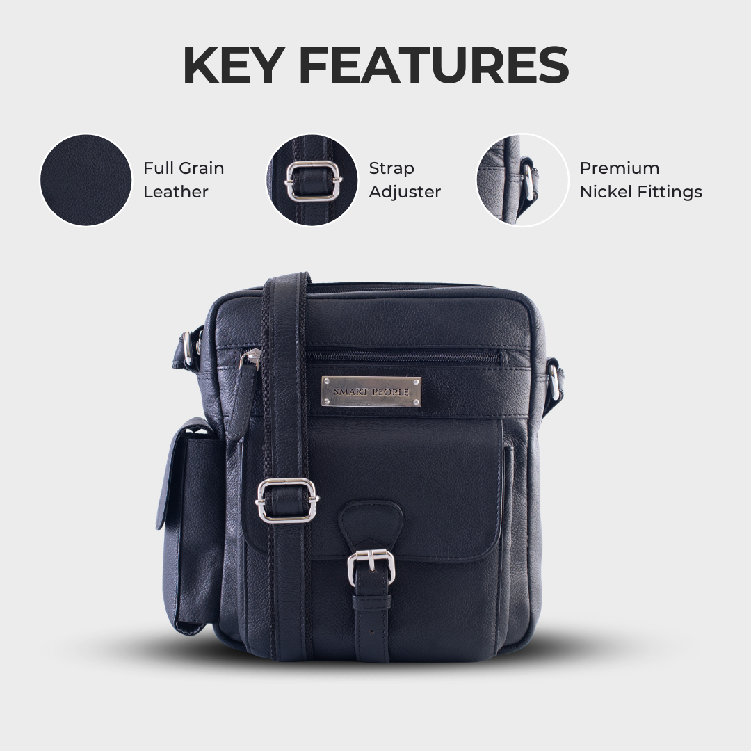Explorer - Black Leather Crossbody Bag