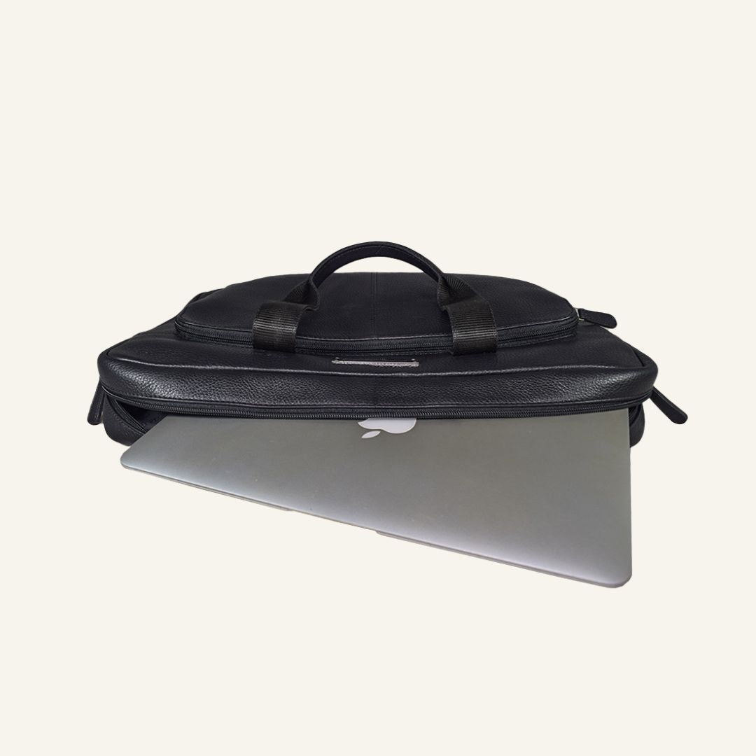 Auditor - Black Leather Laptop Bag