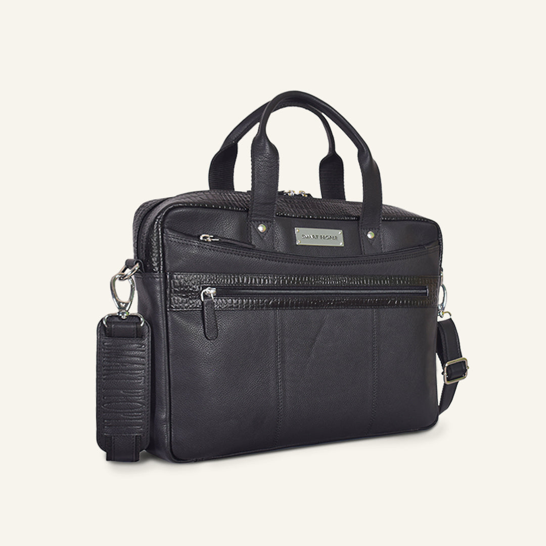 Banker - Black Leather Laptop Bag