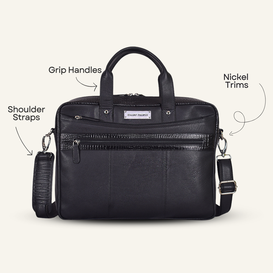 Banker - Black Leather Laptop Bag