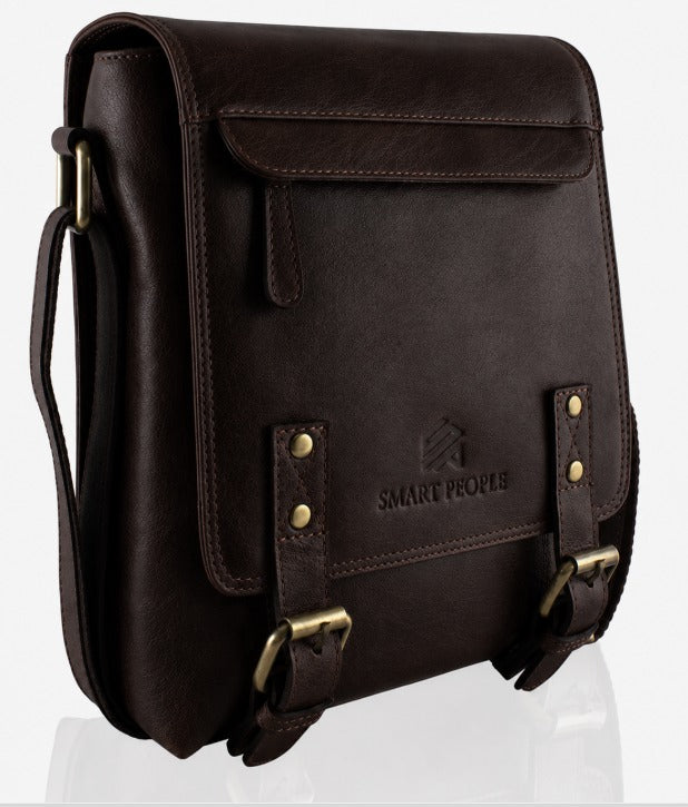 Altair Dark Brown Genuine Leather Crossbody Bag for Men | Smart People India