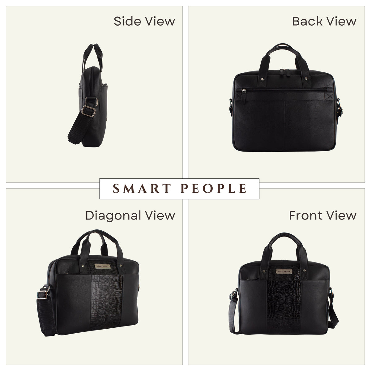 Legend Croco Black Leather Laptop Bag – Detail View by Smart People