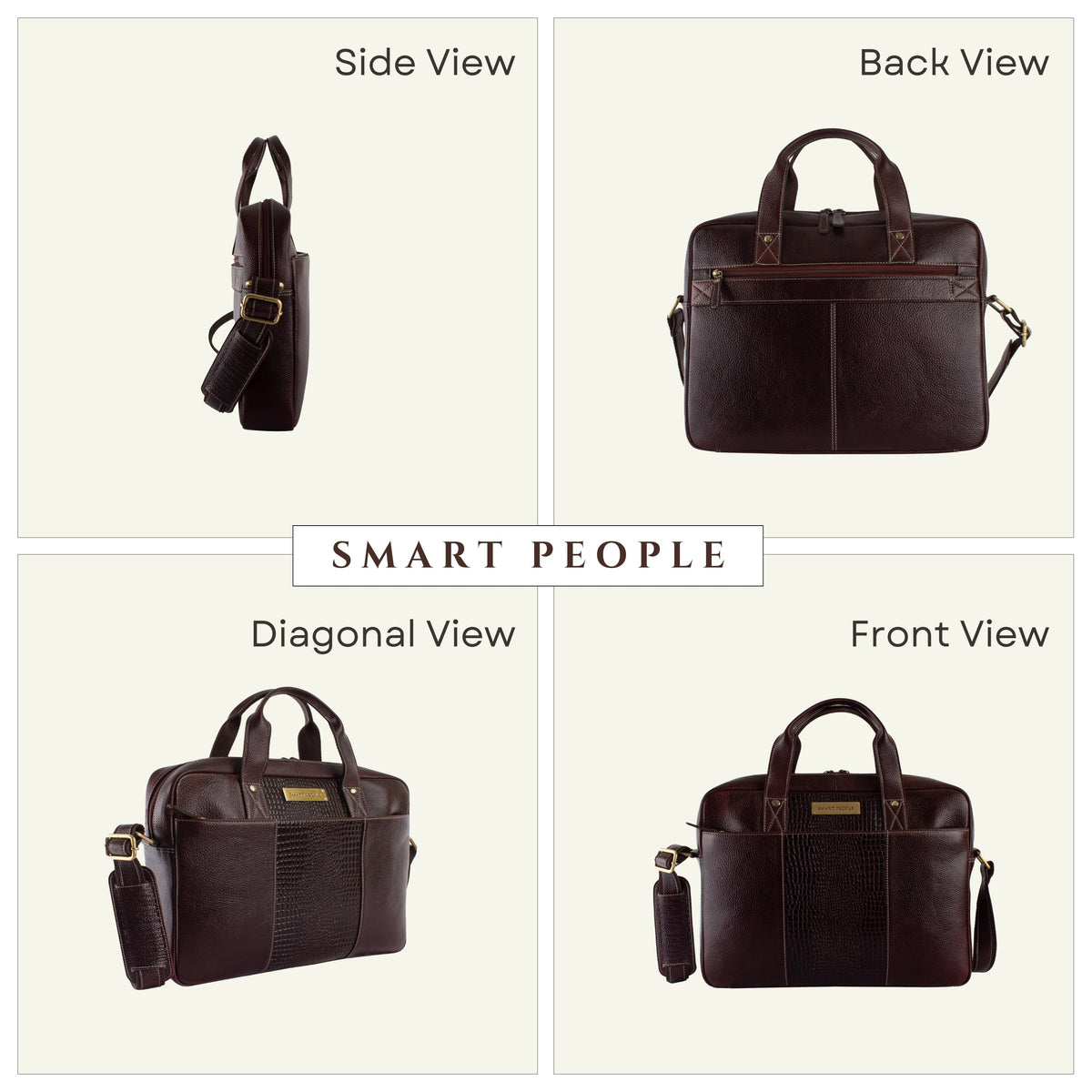Legend Croco Brown Leather Laptop Bag – Detail View by Smart People