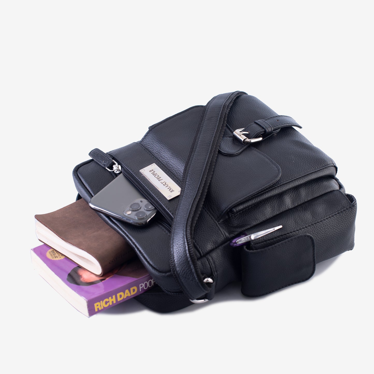 Explorer - Black Leather Crossbody Bag