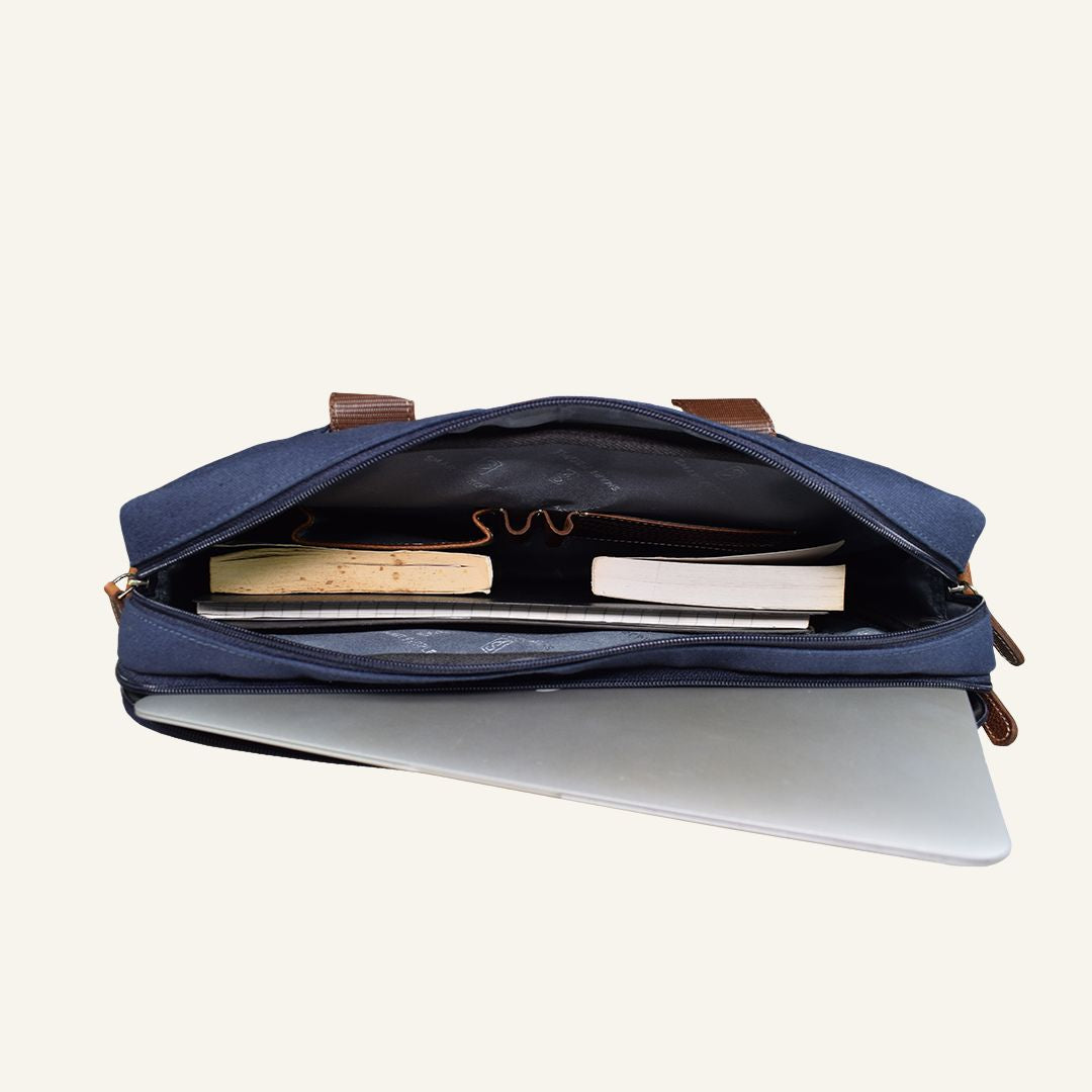 Coder - Navy Canvas Tan Leather Laptop Bag