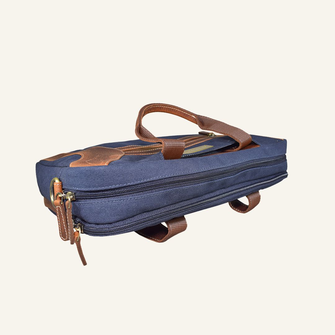 Coder - Navy Canvas Tan Leather Laptop Bag