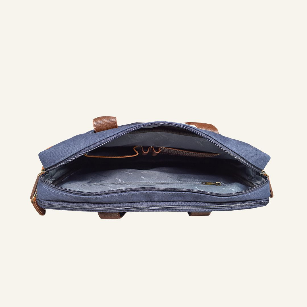 Coder - Navy Canvas Tan Leather Laptop Bag