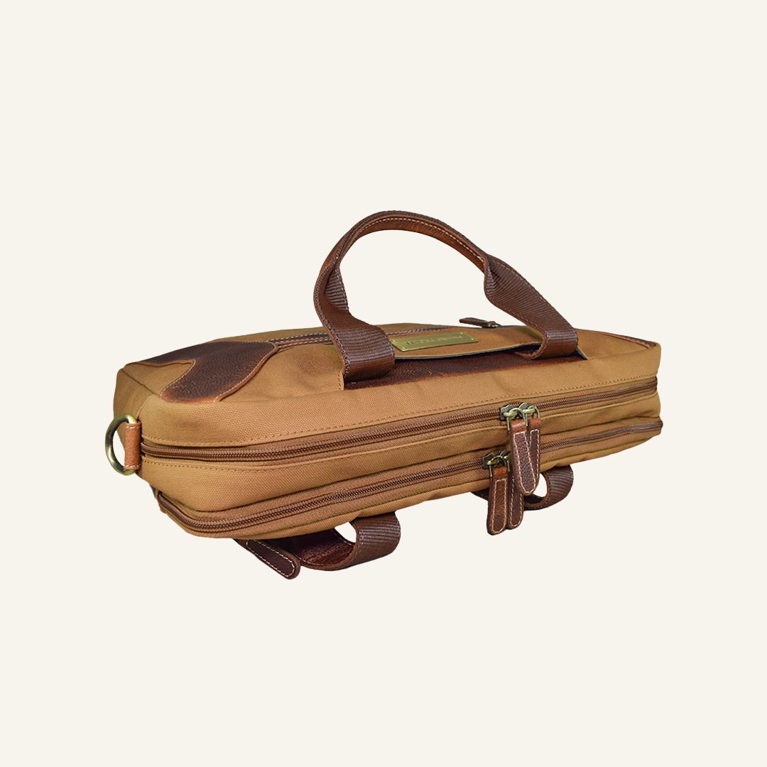 Coder - Khaki Canvas Tan Leather Laptop Bag