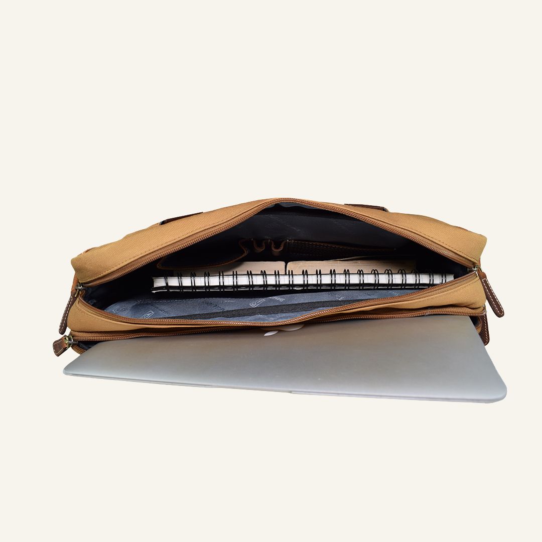 Coder - Khaki Canvas Tan Leather Laptop Bag