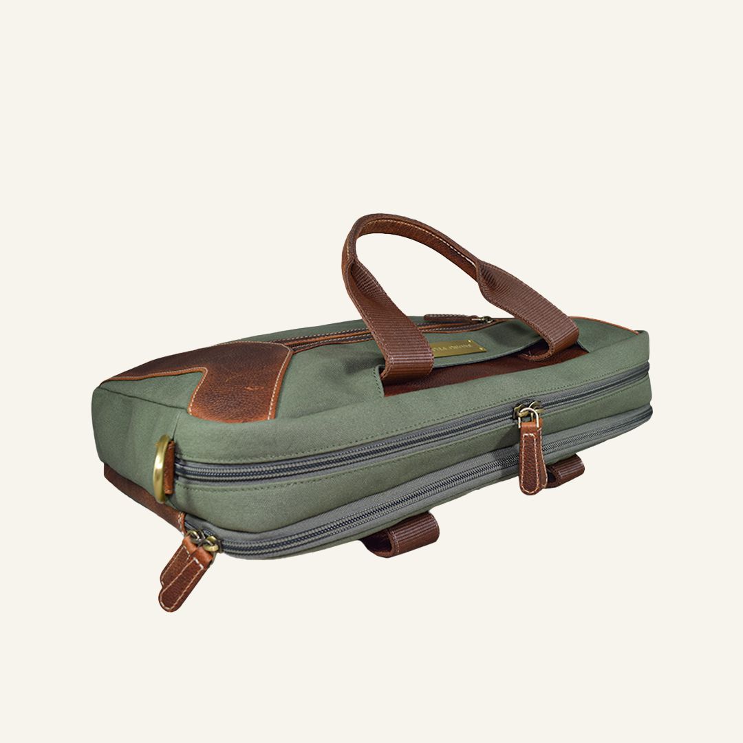 Coder - Dark Green Canvas Tan Leather Laptop Bag