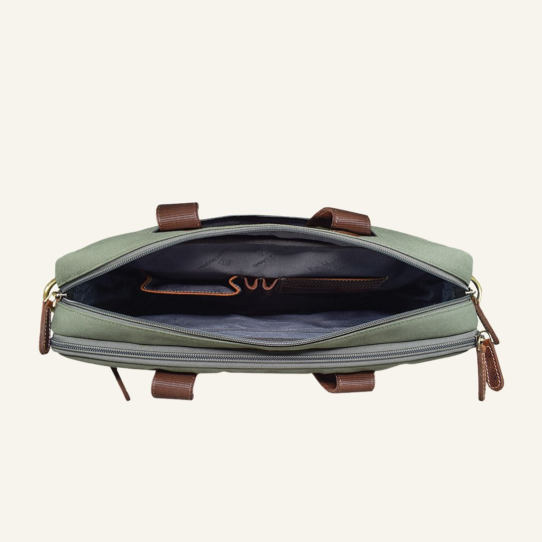 Coder - Dark Green Canvas Tan Leather Laptop Bag