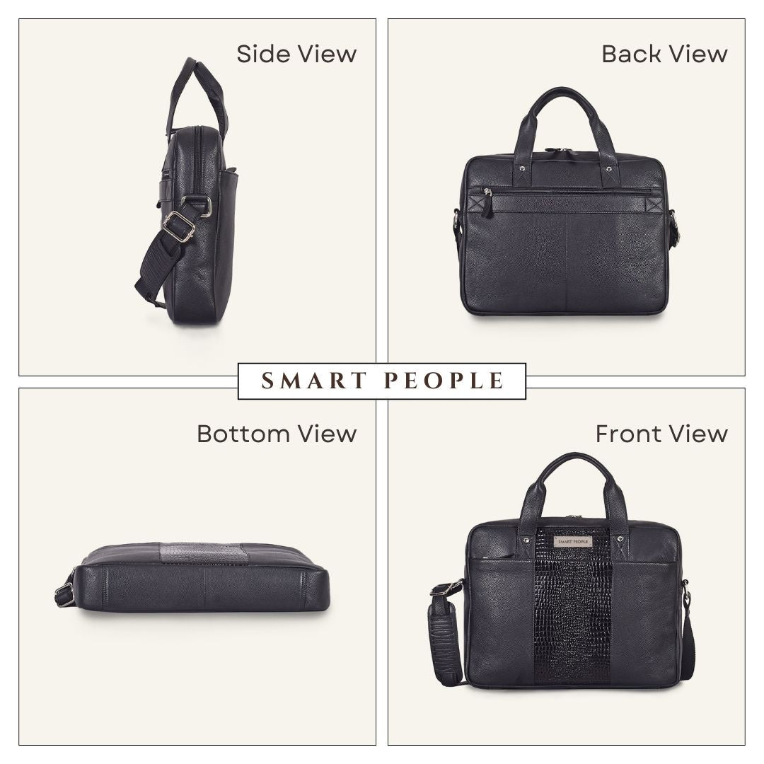 Legend - Croco Black Genuine Leather 15 Inch Laptop and Messenger Bag for Men