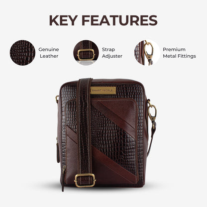 Stride Brown Genuine Leather Crossbody Bag for Men – Front View | Smart People India