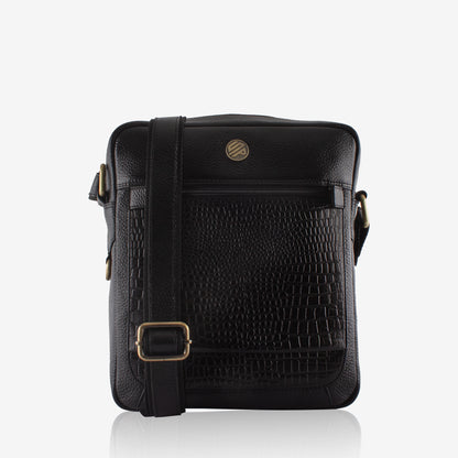 Supra Black Croco Genuine Leather Crossbody Bag for Men – Side View | Smart People India