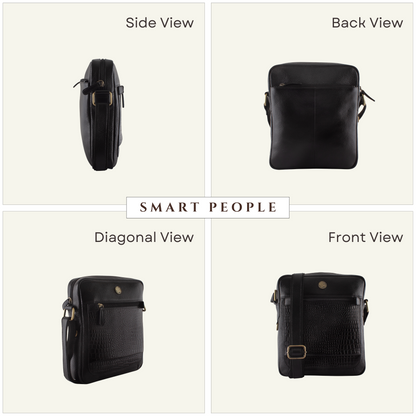 Supra Black Croco Genuine Leather Crossbody Bag for Men – Interior View | Smart People India