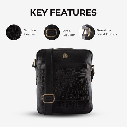 Supra Black Croco Genuine Leather Crossbody Bag for Men – Dimensions | Smart People India