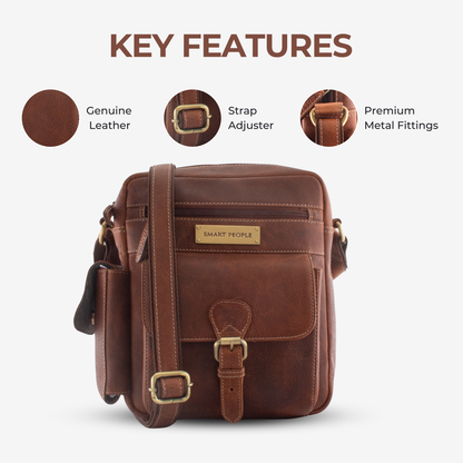 Explorer Choco Crunch Genuine Leather Crossbody Bag for Men – Front View | Smart People India