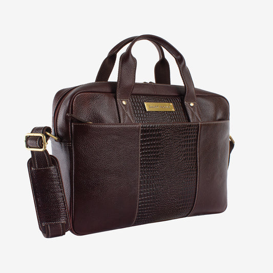 Legend - Croco Brown Genuine Leather Laptop Bag for Men | Fits 14/15/16 Inch Laptop/MacBook