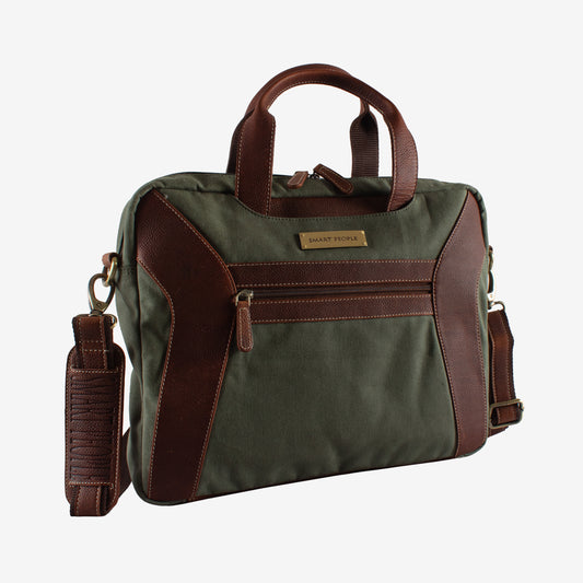 Coder - Dark Green Canvas Tan Leather Laptop Bag