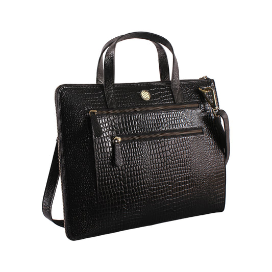 SlimVault Black Genuine Leather Laptop Bag Sleeve | Fits 13/14/15 Inch Laptop/MacBook