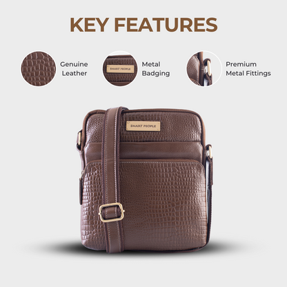 Voyager Brushwood Genuine Leather Crossbody Bag for Men – Dimensions | Smart People India