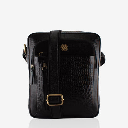 Zenith Black Genuine Leather Crossbody Bag for Men – Side View | Smart People India