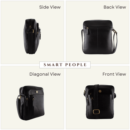 Zenith Black Genuine Leather Crossbody Bag for Men – Front View | Smart People India