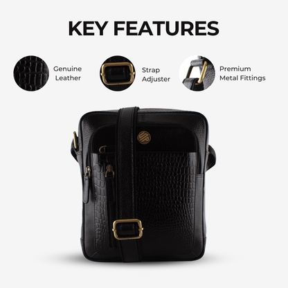 Zenith Black Genuine Leather Crossbody Bag for Men – Dimensions | Smart People India