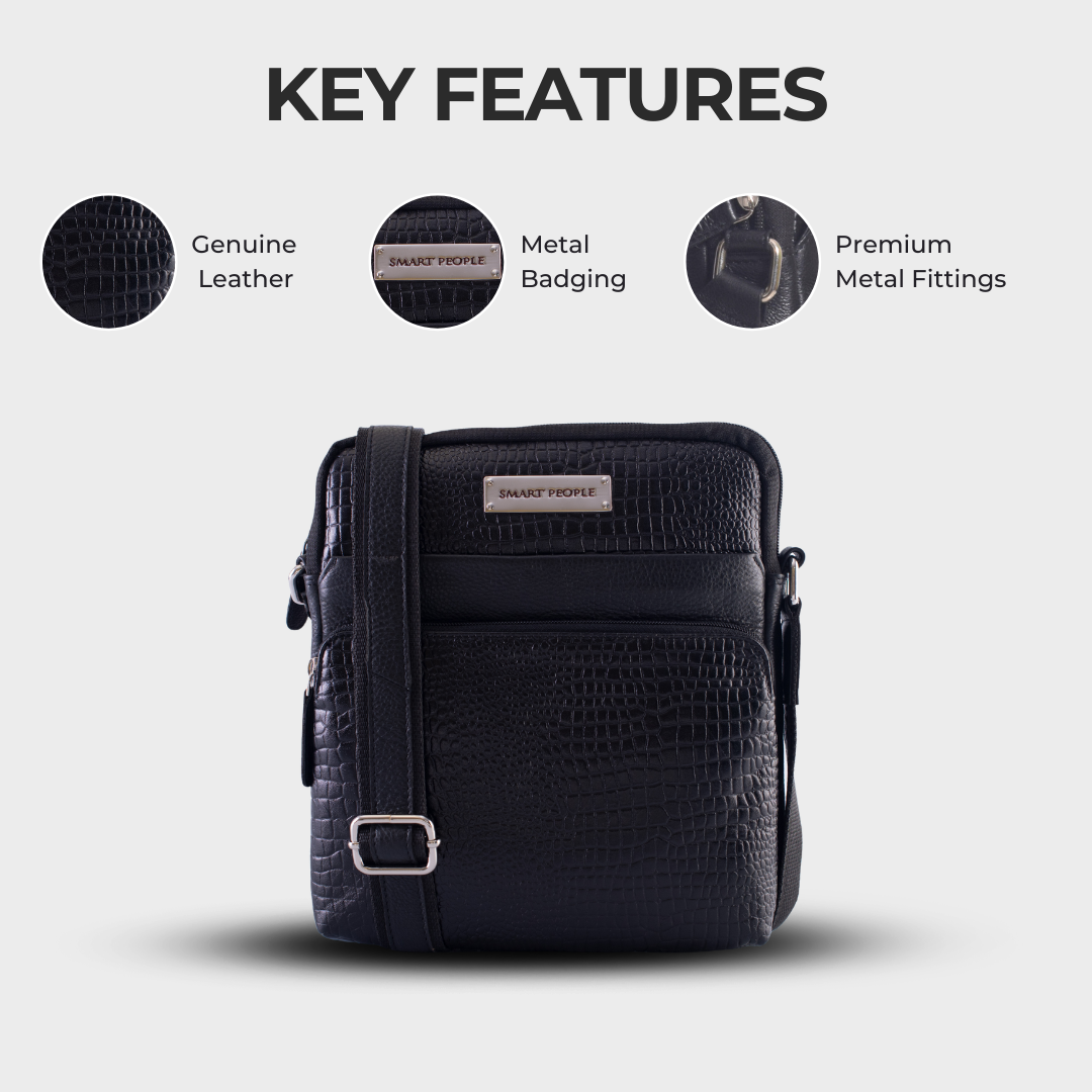 Voyager - Black Leather Crossbody Bag