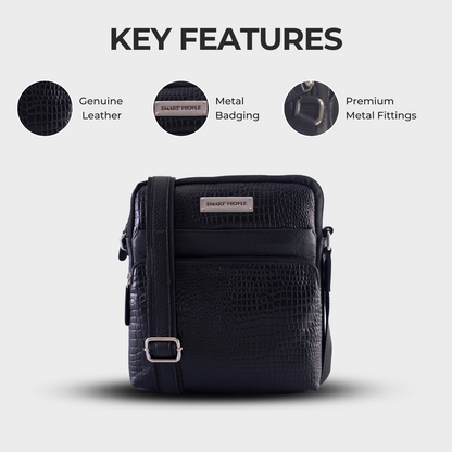 Voyager Black Genuine Leather Crossbody Bag for Men – Dimensions | Smart People India