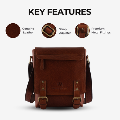 Altair Tan Genuine Leather Crossbody Bag for Men – Dimensions | Smart People India