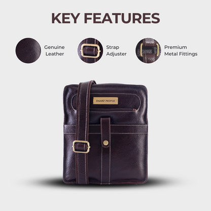 Adventurer Brown Genuine Leather Crossbody Bag for Men – Dimensions | Smart People India