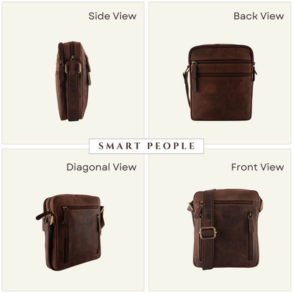 Urbanista Hunter Brown Genuine Leather Crossbody Bag for Men – Front View | Smart People India
