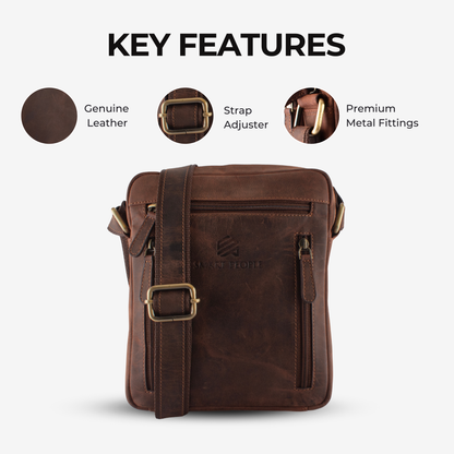 Urbanista Hunter Brown Genuine Leather Crossbody Bag for Men – Dimensions | Smart People India