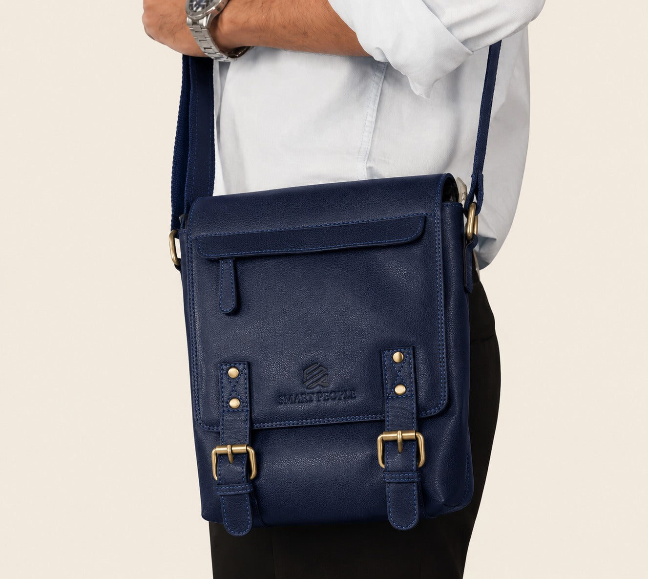 ALTAIR - Navy Blue Leather Crossbody Bag