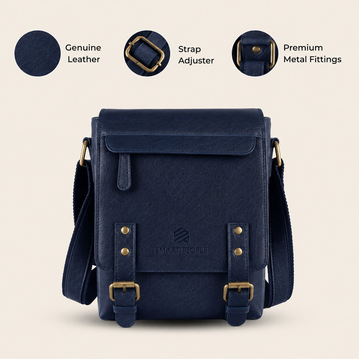 ALTAIR - Navy Blue Leather Crossbody Bag
